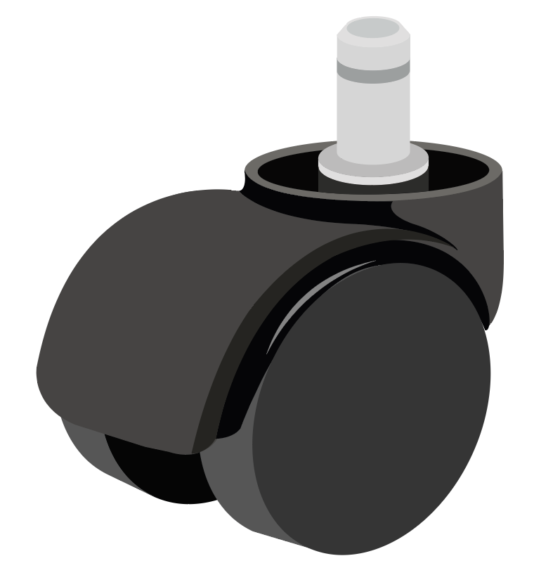 Illustration showing hard casters (wheels) on an office chair