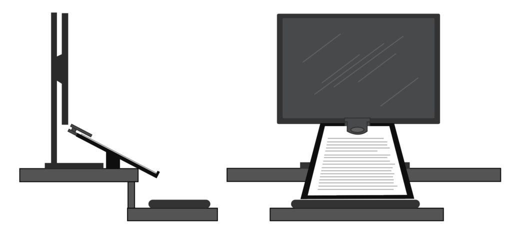 Illustration of an inline document holder on a computer desk