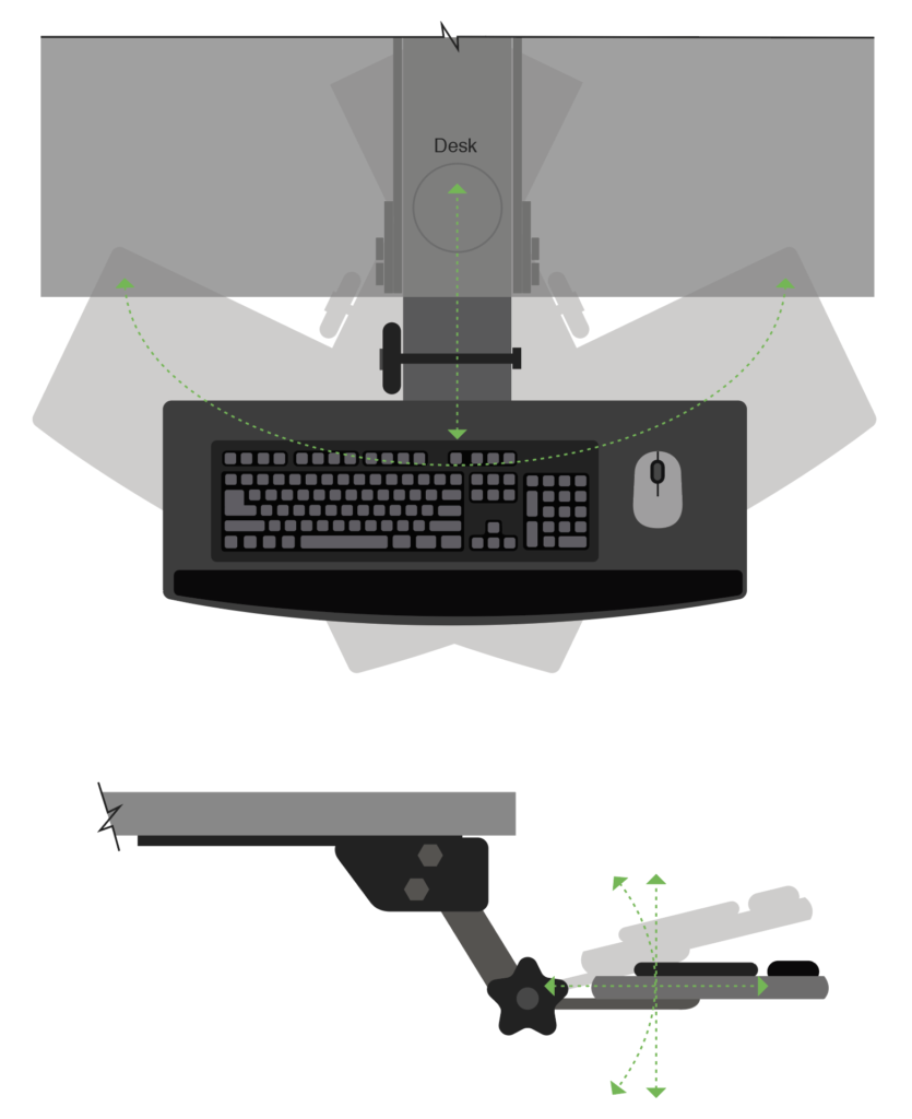 Illustration of a fully adjustable keyboard tray