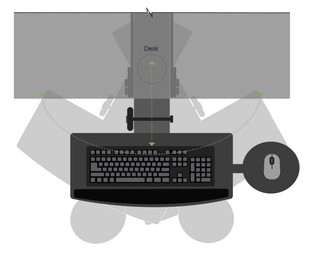 Illustration of computer keyboard tray with independent mouse platform