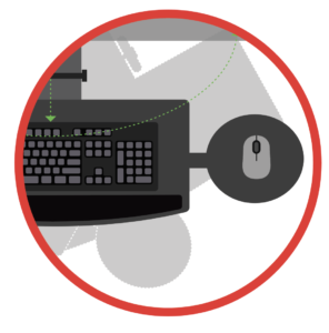Icon depicting an adjustable keyboard tray and mouse platform