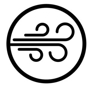 Icon of lines moving horizontally and curling up at the ends depicting the concept of air movement or drafts