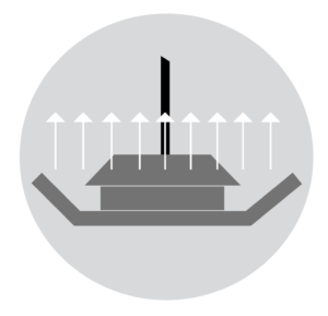 Icon of a light fixture radiating light upwards for reflection off of the ceiling