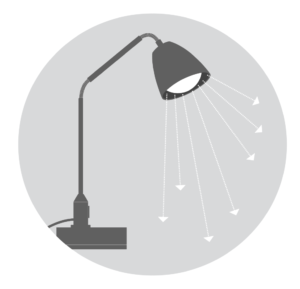 Icon of a task light shining down onto a work surface