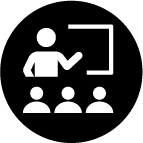 Icon of a person making a presentation in front of several workers