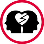 icon, emotional demands, heart, conflict@1x An icon showing two heads joined in the middle by a head with a lightning bolt running through it illustrating an emotional struggle
