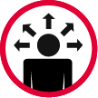 influence_1@1x Icon showing a person with arrows point outward representing influence