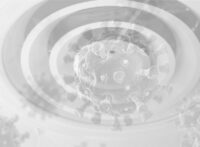 covid_header_bkg Background photo of a ceiling ventilation duct with COVID germs floating around in the foreground