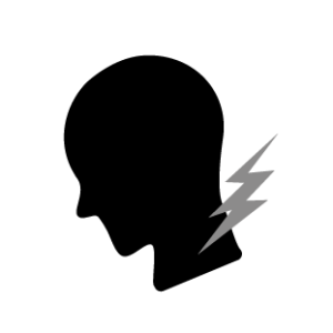 Icon of a person's head with a pain bolt pointing at the neck