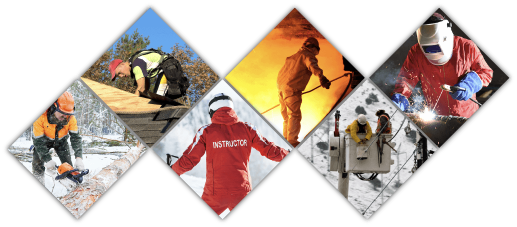 Collage of pictures showing people working in various temperature extremes