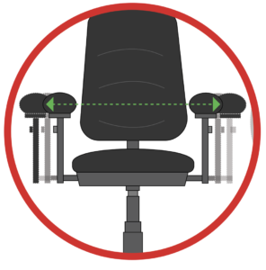 Icon showing adjustable armrests on an office chair