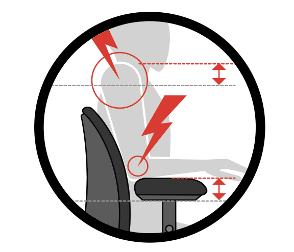 Illustration showing various points of pain caused by awkward postures while sitting at a desk
