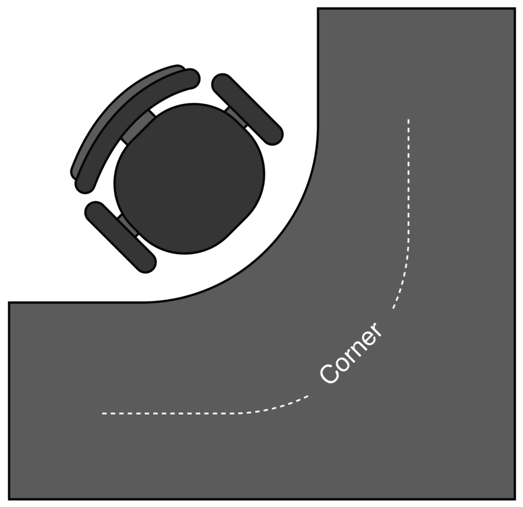 Illustration showing a corner configuration for an office desk