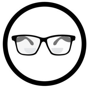 Icon depicting a pair of glasses with corrective lenses