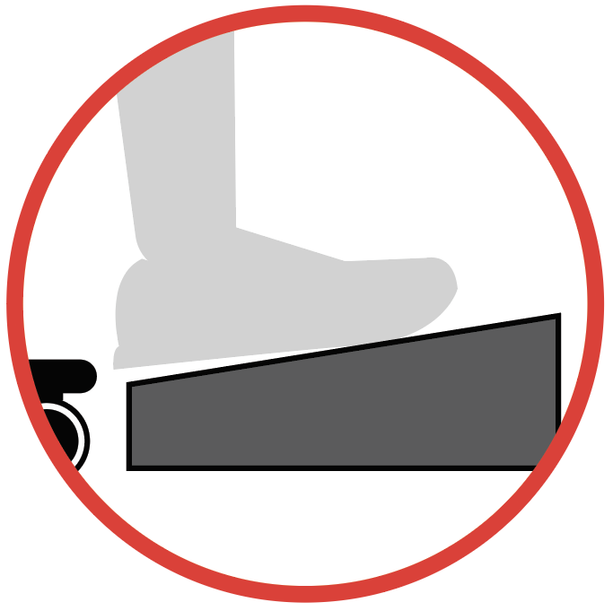 Icon showing a foot resting on a footrest below a desk