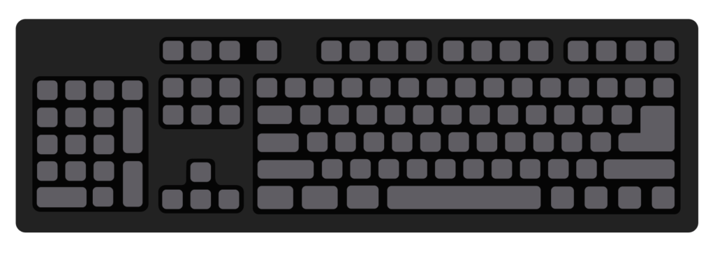 Illustration of an inverse keyboard with the specialty keys and numeric keypad located on the left side for left-handed users