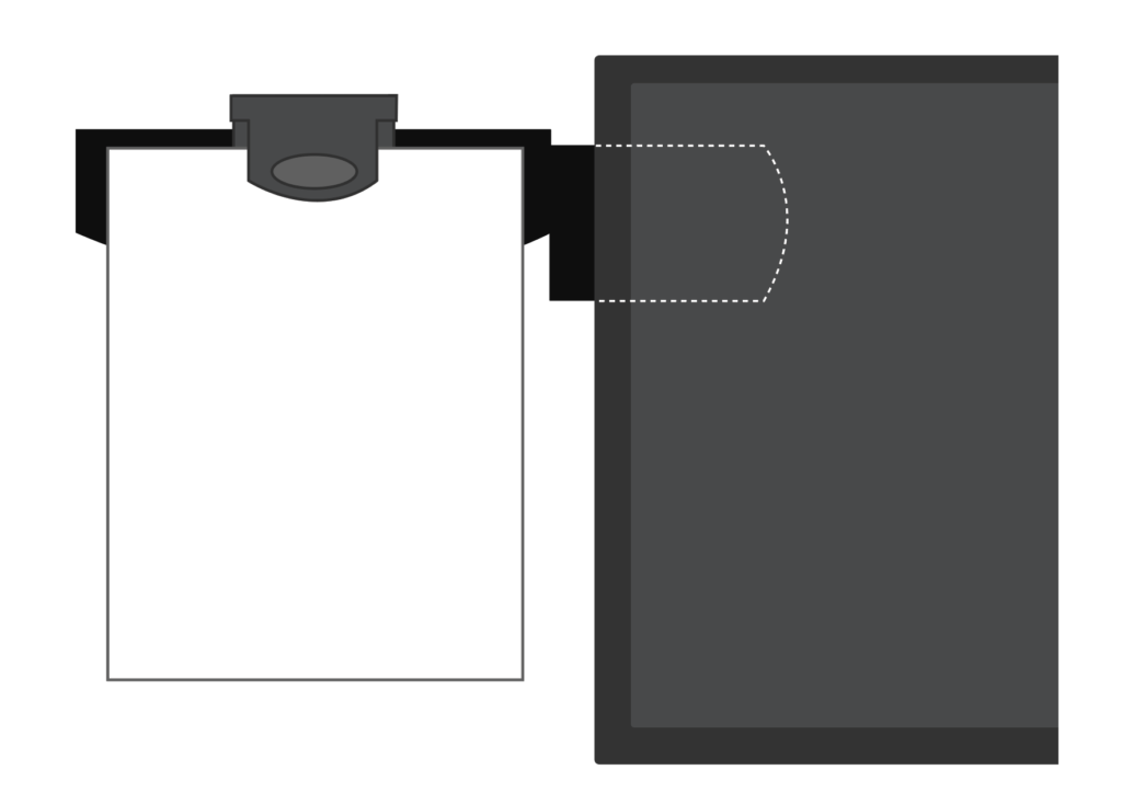 Illustration of a document holder mounted directly to the side of a computer monitor