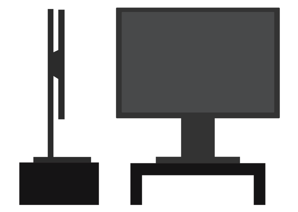 Illustration showing the front and side view of a monitor sitting on top of a riser block
