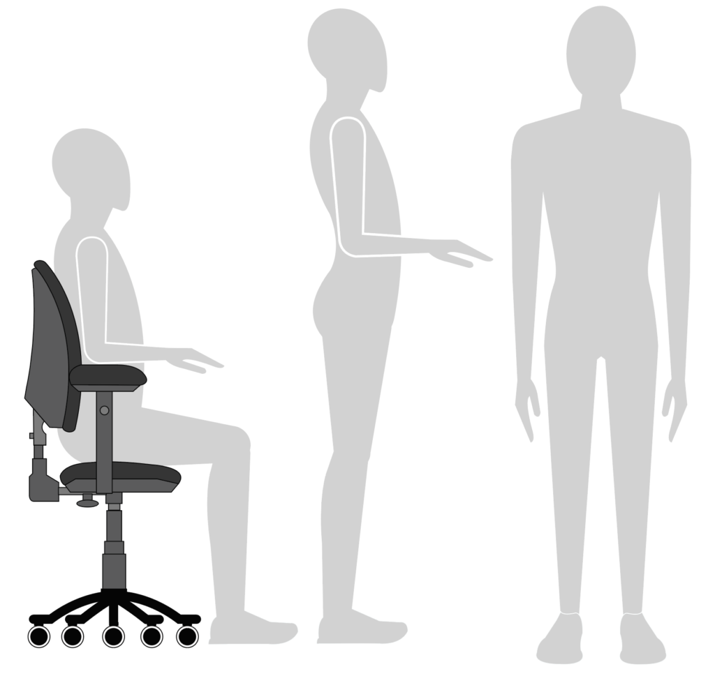 Illustration showing figures in neutral body position while sitting and standing