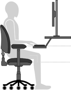 Illustration of person sitting at a workstation using an adjustable keyboard tray