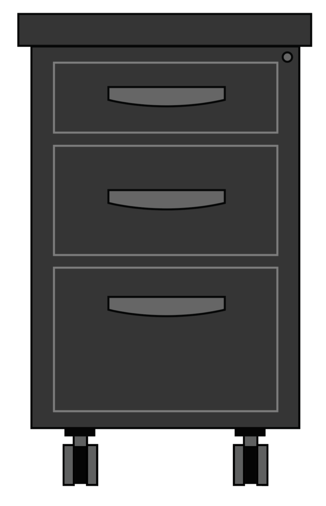 Illustration of a filing cabinet used to store office paperwork and supplies