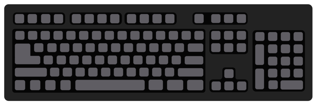 Illustration of a straight keyboard including specialty keys and numeric keypad