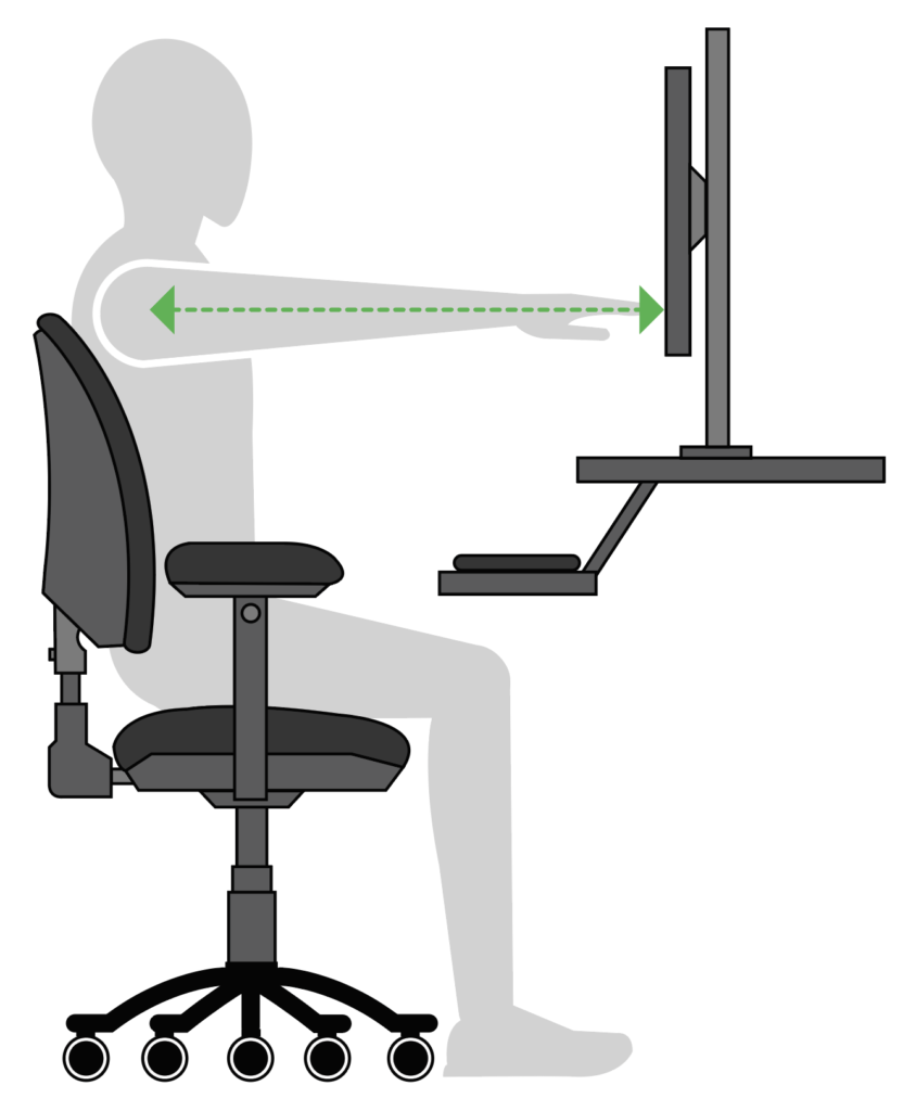 An illustration showing the optimum viewing distance for a computer monitor