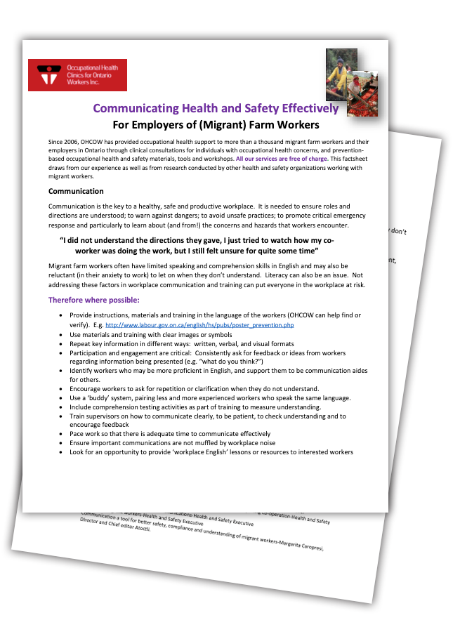 Snapshot of a factsheet on communicating health and safety effectively