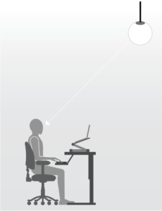 Illustration showing a person sitting at a desk with a light fixture shining down directly into their eyes