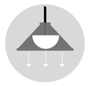 Icon of a simple, hanging light fixture point light directly downwards