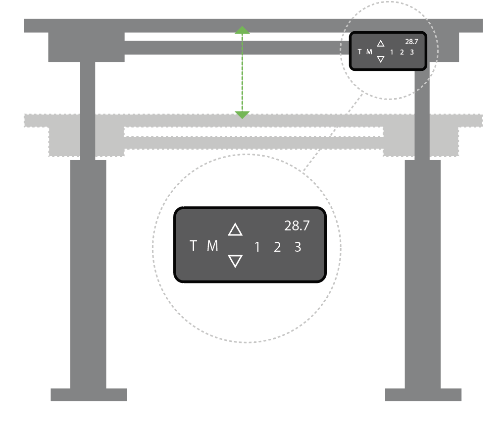 Illustration of an electrically adjustable sit/stand workstation