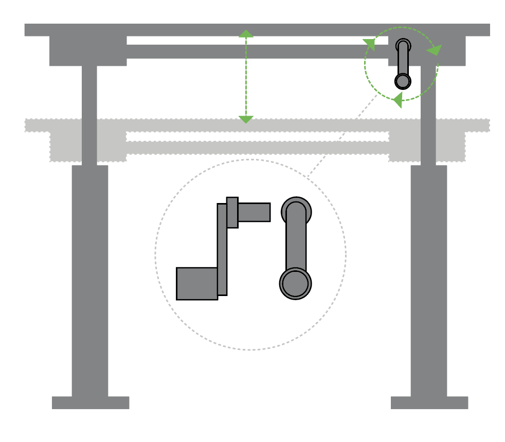 Illustration of a manually adjustable sit/stand workstation