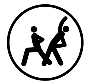 Icon of two people perform stretching exercises