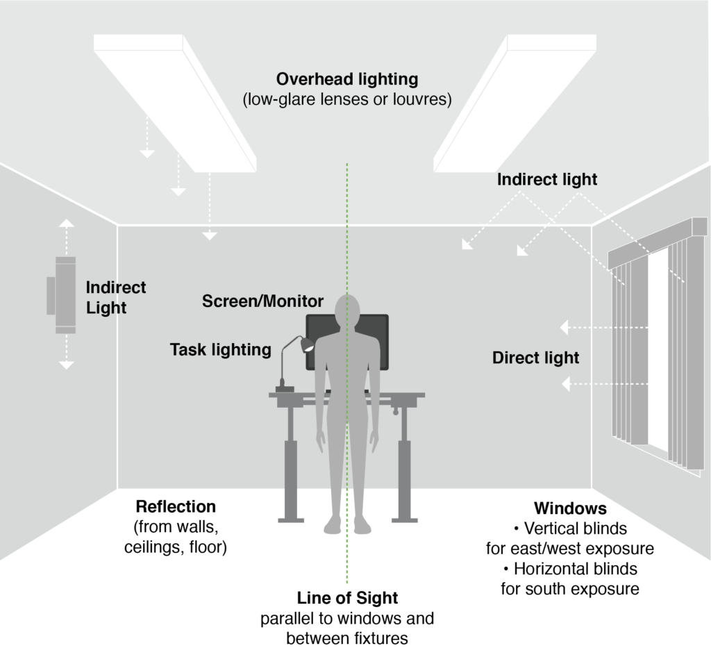 Illustration showing the various sources of light in an office environment