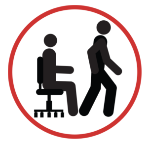Icon of a person sitting in a chair and a person walking depicting the concept of postural variation and movement