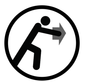 Icon of a figure pushing a large object forward