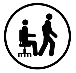 Icon of a person sitting in an office chair and another person walking, depicting the concept of alternating postures