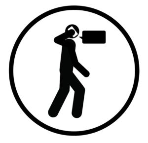 Icon of a person walking around while talking on a mobile phone