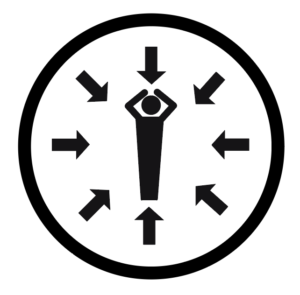 Icon of a figure surrounded by arrows pointing inward depicting the concept of stress