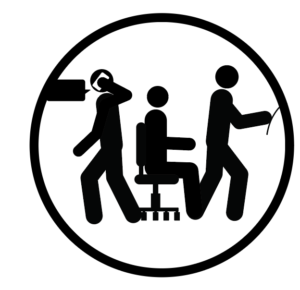Icon showing people performing a variety of tasks including walking and talking on a phone, sitting in a chair, and walking carrying a piece of paper