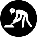 Icon of a person bending over using a drill, depicting an "awkward posture"