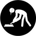 Icon of a person bending over using a drill, depicting an "awkward posture"