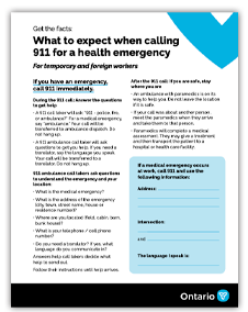 Snapshot of the "What to expect when calling 911 for a health emergency" factsheet