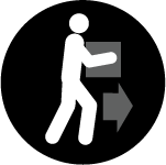 Icon showing a figure walking while carrying an object
