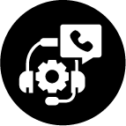 Icon of a headset, phone and work cog depicting the concept of a consultation