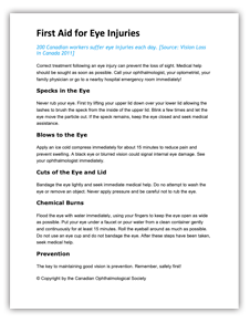 Snapshot of a poster entitled "First Aid for Eye Injuries"