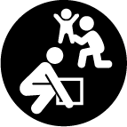 Icon of a person lifting a box and another person tending to a child, depicting the concept of both home and work duties 