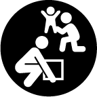 Icon of a person lifting a box and another person tending to a child, depicting the concept of both home and work duties