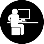Icon of a person sitting at a computer workstation depicting a "static posture"