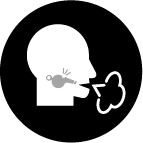 Icon depicting a person wheezing, making a whistling sound when the breathe